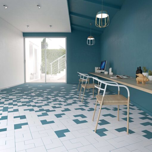 Elle Floor Teal og White miljo
